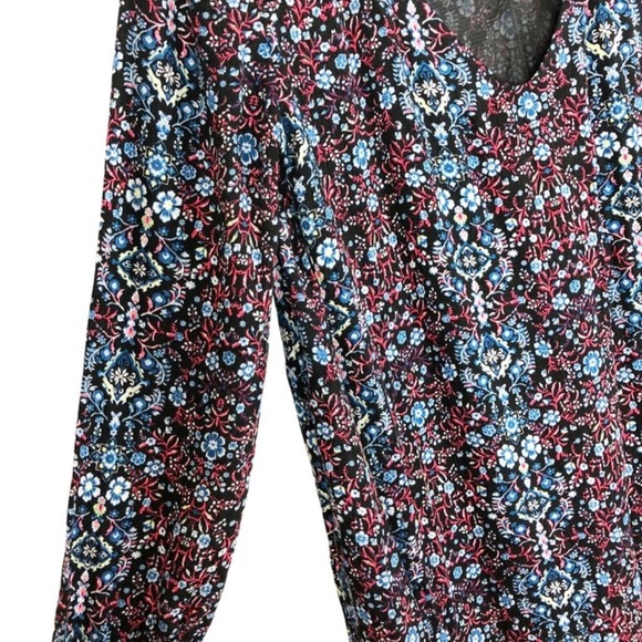 Lush Womens Black Floral V-Neck Cutout Back Long Sleeve Tunic Dress - Picture 5 of 16